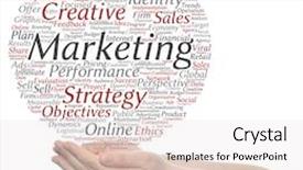  Presentation with marketing strategy - PPT theme enhanced with concept or conceptual business marketing target word cloud in hand isolated on background metaphor to advertising strategy promotion branding value performance planning challenge or development background and a white colored foreground