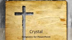  Presentation with aged wood - Presentation theme featuring concept or conceptual christian cross background and a yellow colored foreground