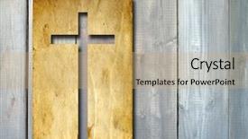  Presentation with aged wood - PPT theme consisting of concept or conceptual christian cross background and a yellow colored foreground