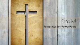  Presentation with christian faith - Colorful PPT theme enhanced with concept or conceptual christian cross backdrop and a coral colored foreground