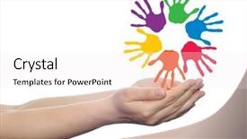  Presentation with colorful hand prints - Cool new PPT layouts with concept-or-conceptual-circle-spiral backdrop and a  colored foreground