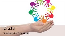  Presentation with play children - Amazing slide set having concept or conceptual circle spiral of colorful hand prints made by children isolated on white background for paint handprint symbol people identity together friendship play fun designs backdrop and a coral colored foreground