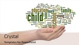  Presentation with teach - PPT theme consisting of man hand on white background background and a coral colored foreground