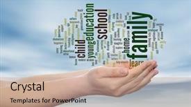  Presentation with teach - Slide set with man hand blue sky background background and a coral colored foreground