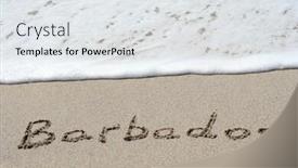  Presentation with island resort - PPT layouts enhanced with concept or conceptual hand or handwritten barbados text in sand on beach in exotic island as metaphor to summer ocean sea travel vacation tourism tropical coast message resort paradise sunny or water background and a white colored foreground
