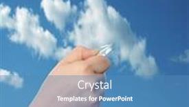  Presentation with internet communication - Beautiful slides featuring concept or conceptual human or man hand holding a internet or data cable in clouds over the blue sky as a metaphor for plug connection technology share network mobility connectivity or communication backdrop and a teal colored foreground