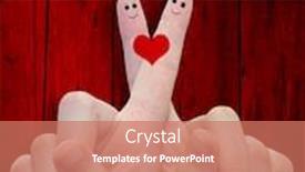  Presentation with family valentine - Presentation featuring concept or conceptual human or female hands with two fingers painted with a red heart over a old vintage wood background for valentine romantic love couple young family or wedding background and a coral colored foreground