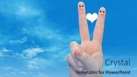  Presentation with family valentine - Cool new PPT theme with concept or conceptual human or female hands with two fingers painted with a red heart and smiley faces over cloud blue sky background for valentine romantic love couple young family or wedding backdrop and a light blue colored foreground
