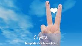  Presentation with family valentine - Cool new PPT theme with concept or conceptual human or female hands with two fingers painted with a red heart and smiley faces over cloud blue sky background for valentine romantic love couple young family or wedding backdrop and a teal colored foreground