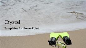  Presentation with island resort - Amazing PPT layouts having concept or conceptual snorkeling and swimming gear on sand beach in exotic island for summer ocean sea travel vacation sport tourism tropical coast message resort paradise sunny or water backdrop and a light gray colored foreground