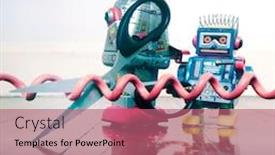  Presentation with robots - Colorful slide set enhanced with concept-phone-line-being-cut backdrop and a coral colored foreground