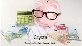  Presentation with bookkeeping - Presentation theme enhanced with concept piggy bank calculator euro background and a lemonade colored foreground