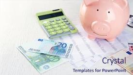 Presentation with bookkeeping - Amazing slide deck having concept piggy bank calculator euro backdrop and a  colored foreground