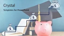  Presentation with piggy bank - Beautiful slide set featuring money concept piggy bank backdrop and a light blue colored foreground