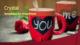  Presentation with valentine - Colorful PPT theme enhanced with concept red cups and roses backdrop and a tawny brown colored foreground