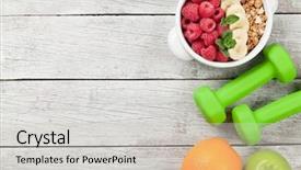  Presentation with food for health - Audience pleasing presentation consisting of concept salad fruits vegetables nut backdrop and a light gray colored foreground