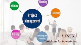  Presentation with project management - Colorful presentation theme enhanced with concept scheme of project management backdrop and a  colored foreground