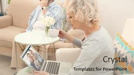  Presentation with video conferencing - Cool new presentation theme with video call and chat concept backdrop and a mint green colored foreground