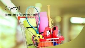  Presentation with shopping - Beautiful slides featuring concept shopping cart with sport backdrop and a yellow colored foreground