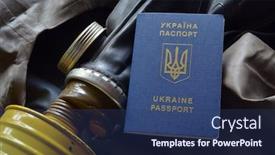  Presentation with passport - Beautiful theme featuring concept-ukrainian-passport-and-gas backdrop and a ocean colored foreground