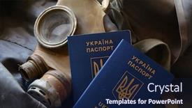  Presentation with passport - Amazing slides having concept-ukrainian-passport-and-gas backdrop and a navy blue colored foreground