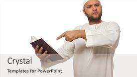  Presentation with life insurance concept white - Presentation featuring concept with arab man isolated on white background and a light gray colored foreground