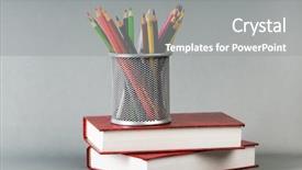  Presentation with back school - Beautiful presentation theme featuring concept with books and pencil backdrop and a  colored foreground