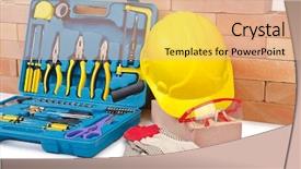  Presentation with job - PPT theme enhanced with concept with helmet and tool background and a  colored foreground