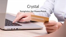  Presentation with credit card - Slide set consisting of concept with laptop and credit background and a  colored foreground