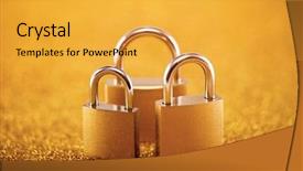  Presentation with security - Presentation design featuring concept with three metal padlock background and a yellow colored foreground