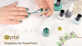  Presentation with nail art - Amazing presentation theme having concept woman giving herself manicure backdrop and a cream colored foreground