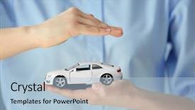  Presentation with life insurance concept leaflets - Cool new PPT theme with concept woman holding toy car backdrop and a light blue colored foreground