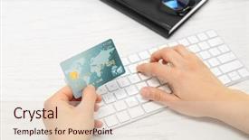  Presentation with online shopping - Presentation design with concept woman paying online order background and a lemonade colored foreground