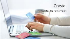  Presentation with credit card - Audience pleasing presentation design consisting of concept woman with credit card backdrop and a sky blue colored foreground