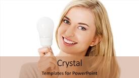  Presentation with green energy - Audience pleasing PPT theme consisting of concept woman with led light backdrop and a coral colored foreground