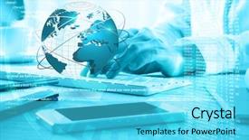  Presentation with technology - Theme featuring concept woman working with computer background and a cyan colored foreground