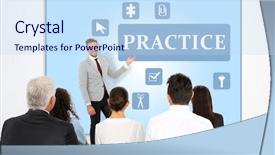  Presentation with business coaching - Colorful PPT theme enhanced with concept word practice on background backdrop and a sky blue colored foreground