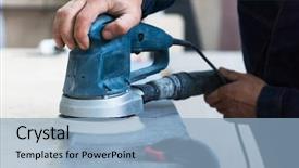  Presentation with craft - Slides consisting of concept worker polishing the stone background and a light blue colored foreground