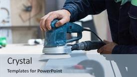  Presentation with craft - Presentation theme having concept worker polishing the stone background and a light blue colored foreground