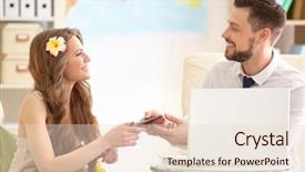  Presentation with adventure - PPT theme having concept young woman discussing future background and a lemonade colored foreground