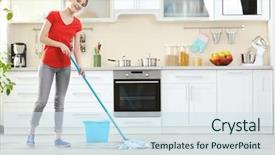 Presentation with cleaning - Audience pleasing PPT layouts consisting of concept young woman washing floor backdrop and a sky blue colored foreground
