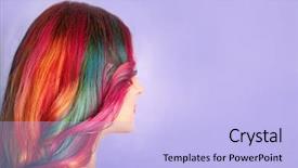  Presentation with hair color - Beautiful slide set featuring concept young woman with color backdrop and a light blue colored foreground