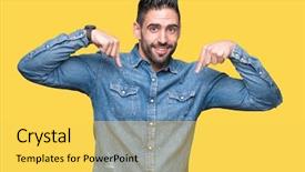  Presentation with handsome - Beautiful theme featuring concepts ego - young handsome man over isolated backdrop and a yellow colored foreground