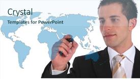  Presentation with global - Beautiful presentation theme featuring concepts of global market expansion backdrop and a sky blue colored foreground