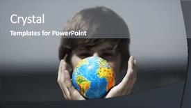  Presentation with world globe earth - Audience pleasing PPT layouts consisting of communication culture - earth globe in hands protected backdrop and a gray colored foreground