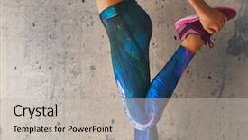  Presentation with athletes - Slide set having concepts woman in fashionable sportswear background and a soft green colored foreground