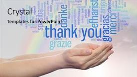  Presentation with friendship day - Presentation theme enhanced with conceptual abstract thank you word cloud held in hands in different languages or multilingual over rainbow sky for education thanksgiving day appreciation multicultural friendship tourism travel background and a light blue colored foreground