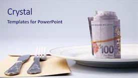  Presentation with malaysia - Cool new presentation theme with conceptual composition white plate full of malaysia money backdrop and a sky blue colored foreground