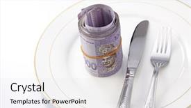  Presentation with malaysia - Beautiful PPT theme featuring pay restaurant bill bill bank - conceptual composition white plate full backdrop and a white colored foreground