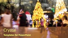  Presentation with people street - PPT theme having conceptual defocused christmas decoration and crowd of people on city street at night background and a red colored foreground